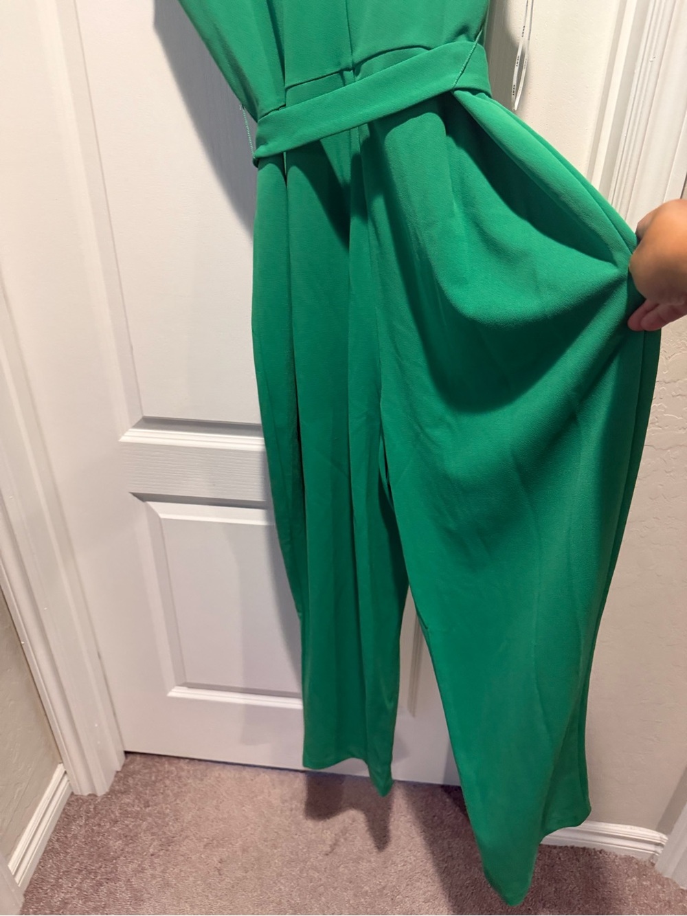 DKNY Emerald Green Sleeveless Pleated Neck Dress - Picture 4 of 4